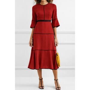 CEFINN Grosgrain-Trimmed Voile Tyler Midi Maxi Dress Red Black 8 Preppy